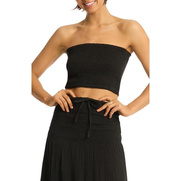 Sea Level Swim Sunset Strapless Cotton Gauze Cover-Up Top Black Sz XS Whimsygoth - Picture 1 of 5